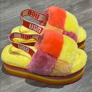 UGG Women's Multicolor Fluffy Platform Sandals